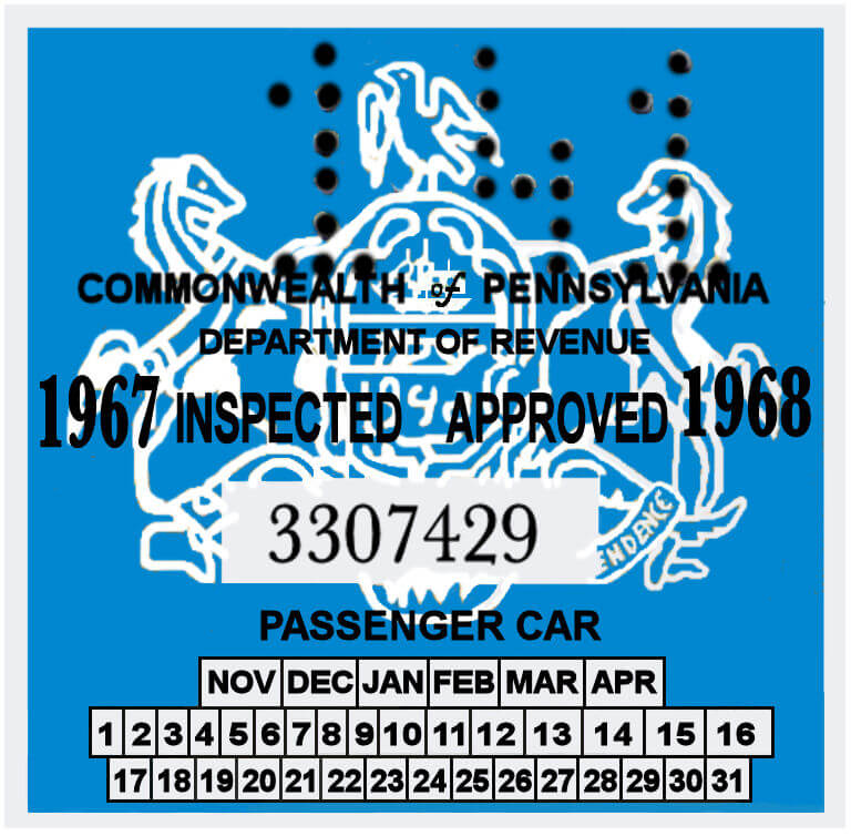 1967-68 Pennsylvania Inspection Sticker